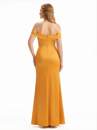 Sexy Mermaid Off The Shoulder Side Slit Ruffle Satin Maxi Formal Evening Dresses For Women