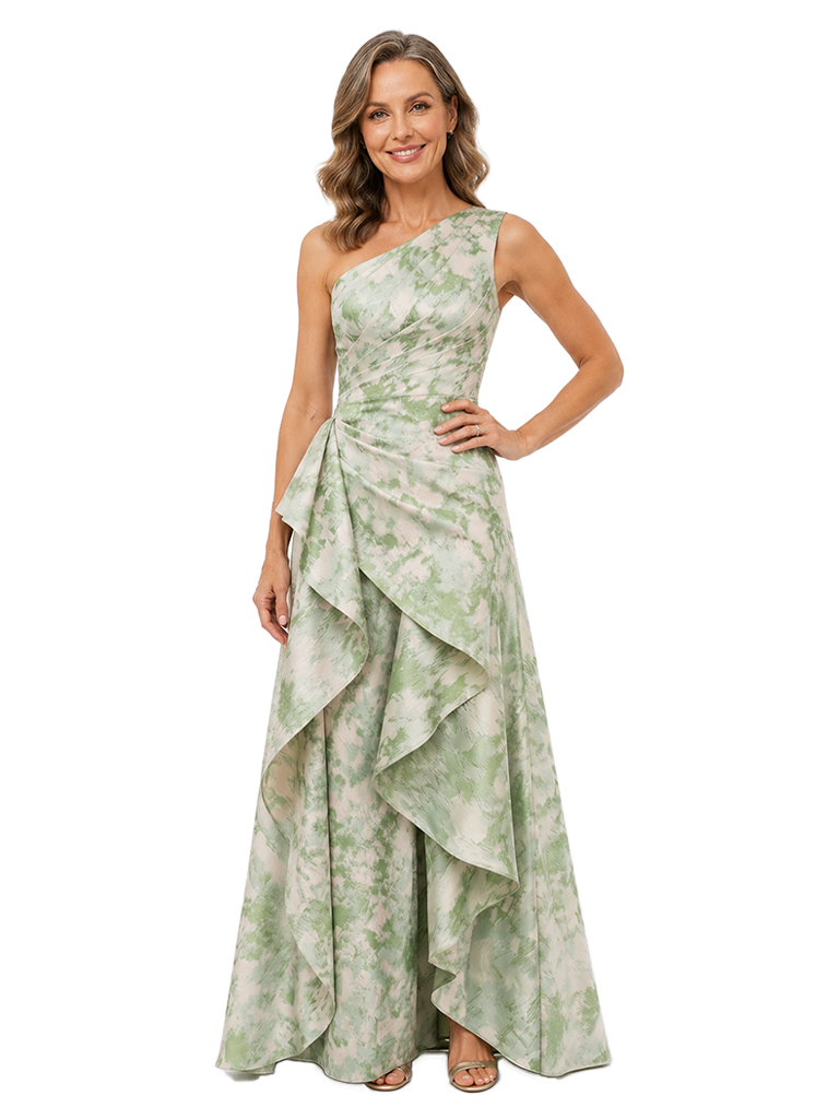 Chicsew Elegant Floral One Shoulder Ruched Floor-Length Mother of The Bride Dresses