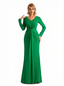 Elegant V-neck Long Sleeves Jersey Mermaid Floor Length Evening Formal Dresses