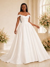 ChicSew Elegant Off The Shoulder A-Line Satin Maxi Long Wedding Dress With Button