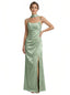Elegant Jacquard Satin Spaghetti Straps Side Slit Mermaid Long Formal Evening Dresses