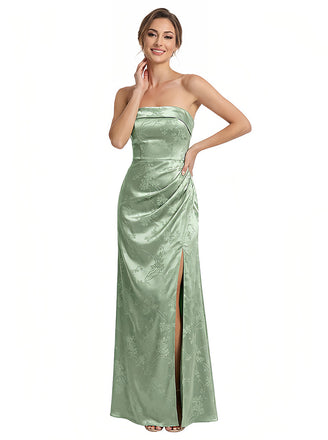 Elegant Jacquard Satin Strapless Sleeveless Mermaid Long Formal Evening Dresses