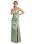 Elegant Jacquard Satin Strapless Sleeveless Mermaid Long Formal Evening Dresses