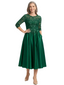 ChicSew Jewel 3/4 Sleeve Lace Applique Satin Tea Length Elegant Mother of the Bride Dresses
