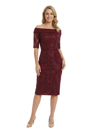 Chicsew Elegant Half Sleeves Lace Appliques Sequin Satin Sheath Mother Of The Bride Dress