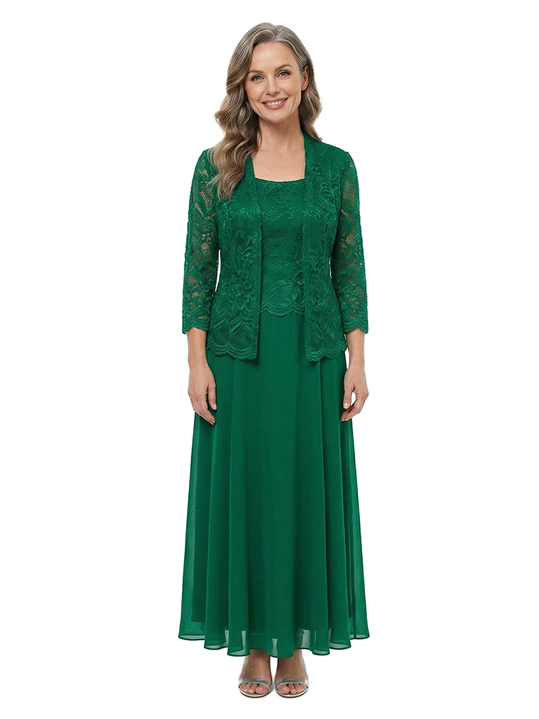 ChicSew Long Sleeve Lace Jacket Ankle Length Chiffon Two Piece Mother of the Bride Dresses
