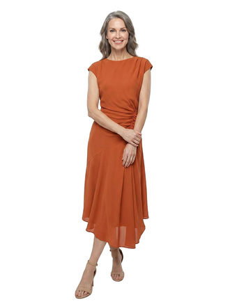 ChicSew Unique Cap Sleeves A-Line Mother Of The Groom Dresses Ruched Chiffon Asymmetrical Hem Midi Gown