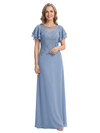 ChicSew Bateau Neck Flutter Sleeve Beaded Lace Applique Chiffon Floor Length Mother of the Bride Dress