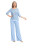 ChicSew Scoop Lace & Chiffon Long Sleeves Two Piece Pant Suit For Mother of The Bride
