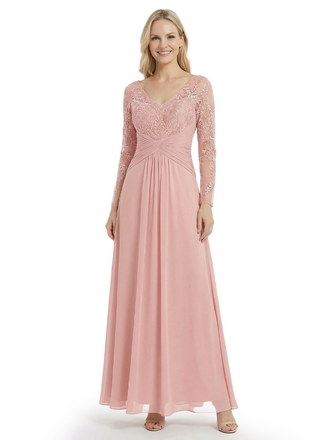 Elegant Mother Of The Bride Dresses V-Neck Long Sleeves Lace Appliques A-Line Ruched Formal Wedding Event Dress