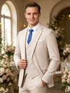 Classic 3 Piece Ivory Men's Suit with Regular Fit and Sophisticated Peak Lapel
