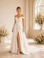 ChicSew Elegant Ruched Off The Shoulder A-Line Side Slit Crepe Maxi Wedding Dresses With Ruffle