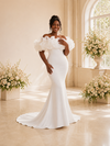 ChicSew Fancy Off The Shoulder Crepe Mermaid Floor-Length Wedding Dress With Floral Applique