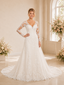 ChicSew Unique V-Neck A-Line Long Sleeves Lace Tulle Maxi Long Wedding Dresses