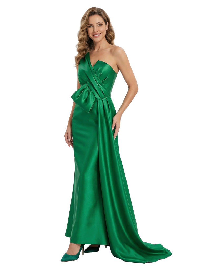One Shoulder Satin Mother Of The Bride Dress Sheath Maxi Gown Formal Wedding Attirermal Wedding Attire