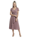 ChicSew V-Neck Short Sleeve A-Line Ruched Tea Length Chiffon Fancy Mother of the Bride Dresses