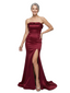 ChicSew Strapless Ruffled Mermaid Mother of the Bride Dress With High Slit Satin Formal Evening Gown
