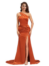 Sexy One Shoulder Mermaid Beauty Long Soft Satin Bridesmaid Dresses Online