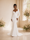 ChicSew Elegant Mermaid V-Neck Long Sleeves Crepe Floor-Length Wedding Dress
