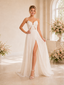 ChicSew Elegant Spaghetti Straps Lace Tulle A-Line Side Slit Floor-Length Wedding Dresses