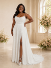 ChicSew Modern Spaghetti Straps Glitter Tulle Maxi A-Line Wedding Dress With Lace Appliques