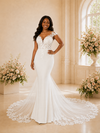 ChicSew Fancy V-Neck Crepe Mermaid Maxi Wedding Dress With Lace Applique