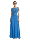 ChicSew Illusion Short Sleeve Lace Beaded A-Line Floor Length Chiffon Sophisticated Mother Of The Bride And Groom Dresses
