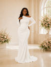 ChicSew Modern Asymmetrical Neck Long Sleeves Crepe Ruched Long Mermaid Wedding Dress