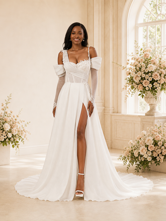 ChicSew Elegant Off The Shoulder Long Sleeves A-Line Glitter Tulle Maxi Wedding Dress