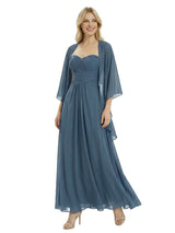 Gorgeous Mother of The Groom Dresses Sweetheart Neck Chiffon Long Gown With Matching Shawl