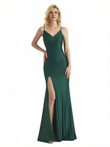Sexy Spaghetti Straps V-neck Mermaid Jersey Long Formal Dresses For Women