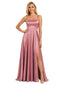 ChicSew Elegant Square Neck Spaghetti Straps Side Slit Flowy A-Line Floor-Length Satin Bridesmaid Dresses