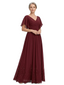 ChicSew V-Neck Short Flutter Sleeve Ruched Bodice Lace Hem Floor Length Chiffon Modern Mother of the Bride Dresses