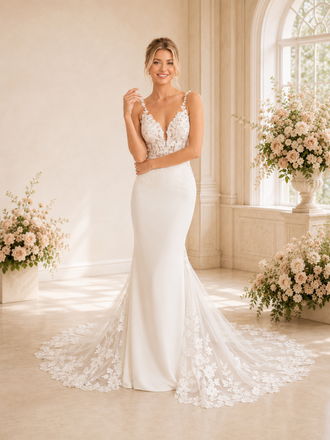 ChicSew Romantic Spaghetti Straps Mermaid Lace Tulle Floor-Length Wedding Dresses With Long Train