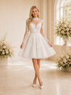 ChicSew Elegant High Neck Long Sleeves Mini A-Line Lace Tulle Short Wedding Dresses Online
