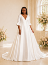 ChicSew Classy A-Line V-Neck Satin Maxi Half Sleeves Long Wedding Dress