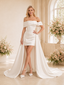 ChicSew Unique Satin Off The Shoulder Sheath Boning Mini Wedding Dresses With Overskirt