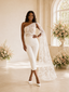 ChicSew Modern Unique One Shoulder Crepe Tea-Length Wedding Jumpsuit With Lace Applique Drape