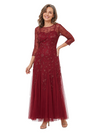 ChicSew Beautiful Sequin Lace Mother Of The Groom Gown 3/4 Sleeve Illusion Neckline