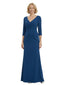 Classy Mother of The Groom Crepe Gown 3/4 Sleeve V Neck Floor-Length Formal Wedding Attire for Moms