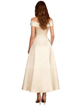 Elegant Off The Shoulder Satin Short Mother Of The Bride Dresses Overskirt