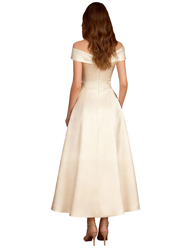 Elegant V-Neck Off Shoulder Sleeveless Sheath Mother Of The Bride Dresses With Train