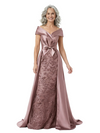 ChicSew Unique V-Neck Bow Waist Lace Silky Satin Mother Of The Bride Dresses With Overskirt