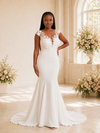 ChicSew Elegant V-Neck Lace Applique Crepe Mermaid Maxi Long Wedding Dress