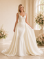 ChicSew Classic V-Neck Ruching Satin Mermaid Beaded Floor-Length Wedding Dresses With Overskirt