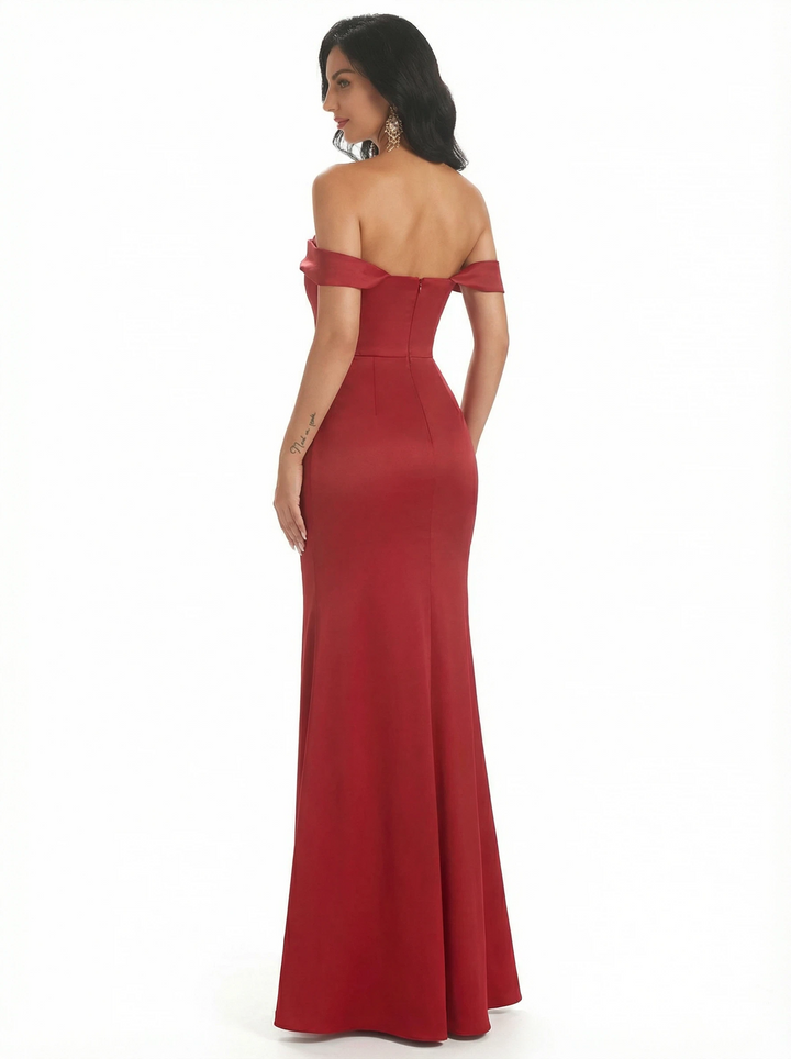 Sexy Off The Shoulder Silky Satin Mermaid Long Formal Dresses For Ladies