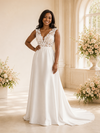 ChicSew Sexy Modern V-Neck Lace Crepe A-Line Maxi Long Wedding Dress