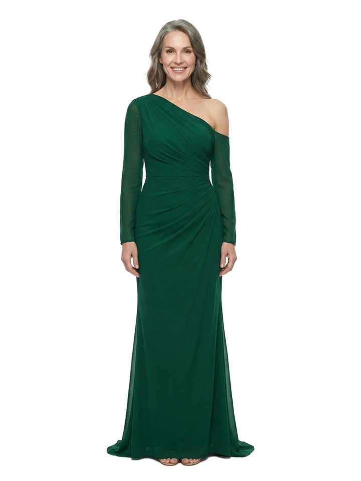 ChicSew One Shoulder Long Sleeve Floor Length Chiffon Formal Mother Of The Bride Dresses