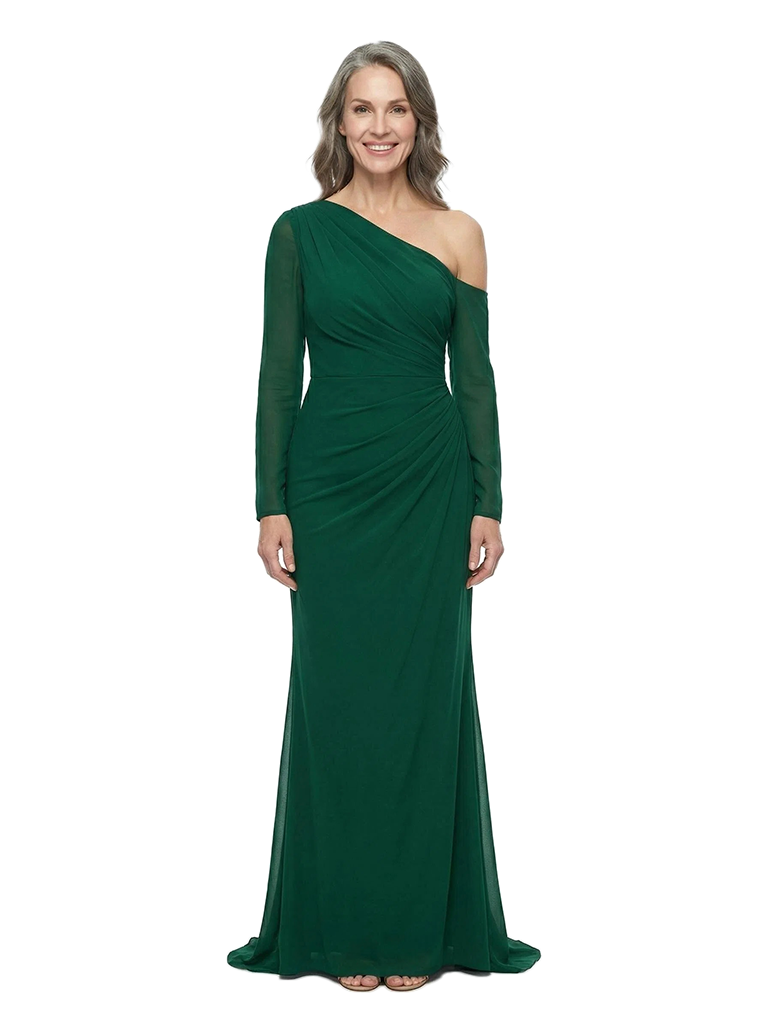 ChicSew One Shoulder Long Sleeve Floor Length Chiffon Formal Mother Of The Bride Dresses
