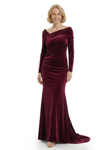 Chicsew Luxury Velvet Long Sleeves Mermaid Mother Of The Bride Gown